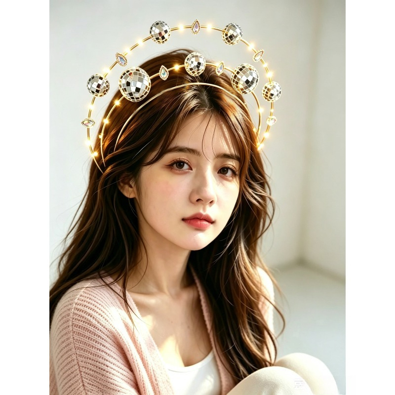 Disco Ball Mirror - Diadema Plateada con Doble Anillo de